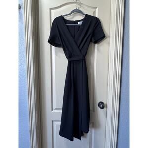 Calvin Klein black size 4 wrap, deep v, tie waist, light weight, midi dress